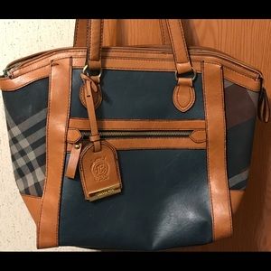 Authentic London Fog Handbag-Navy, Tan & Check